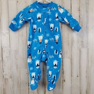 5/$25 Carter's Boys Fleece Footie Pajamas 3 Mths Blue Snowman Full Zip Sleeper